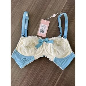NWT Cake Lingerie Maternity Unlined Nursing Bra Wireless Blue Lace 32B